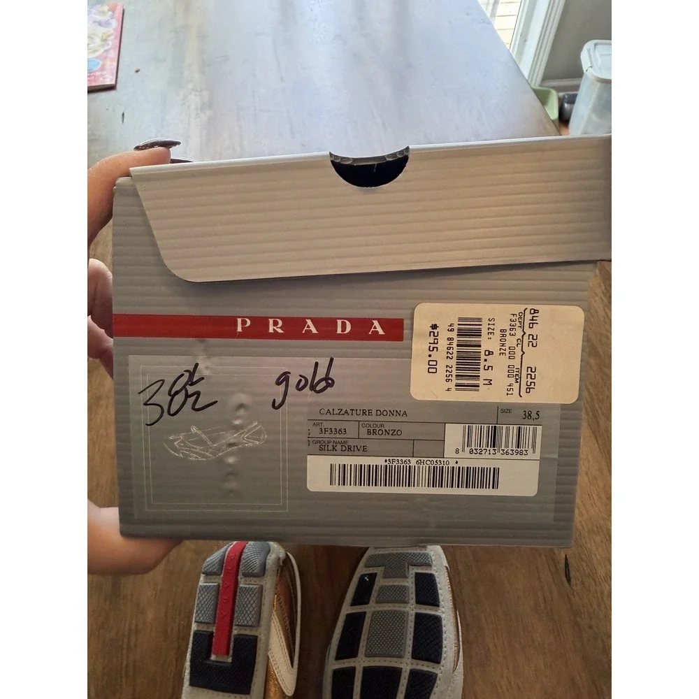 Prada Bronze Metallic Leather Suede Driving Ballet Flats 38.5 US 8.5 NIB From90s